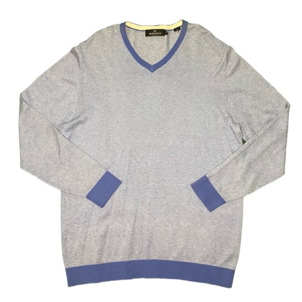 Bugatchi UOMO Pullover V-Neck Sweater New Silk Cotton Cashmere M Blue
